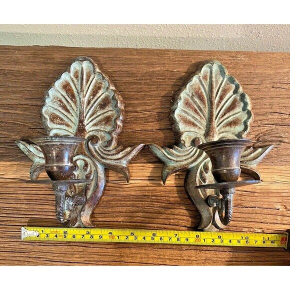 Vintage Set of 2 Metal Single Candle Wall Sconces Used Item - Picture 10 of 10